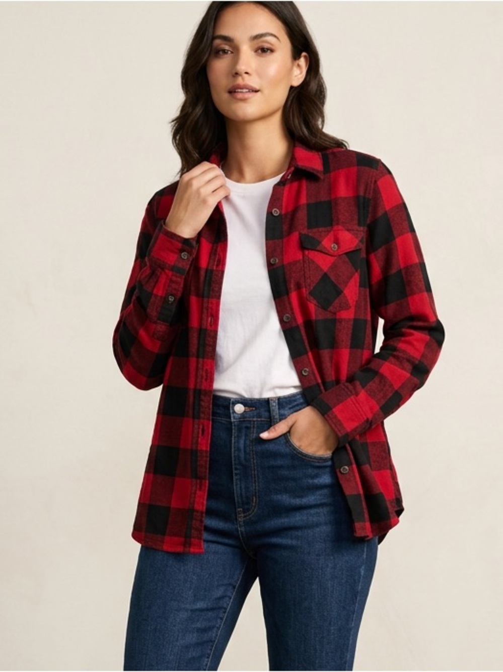 Women’s Red and Black Buffalo Plaid Button-Down Shirt